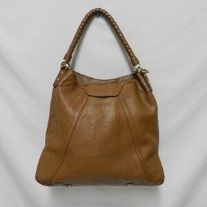 Pure Collection pebbled Leather large hobo bag purse brown zip top Braided Strap